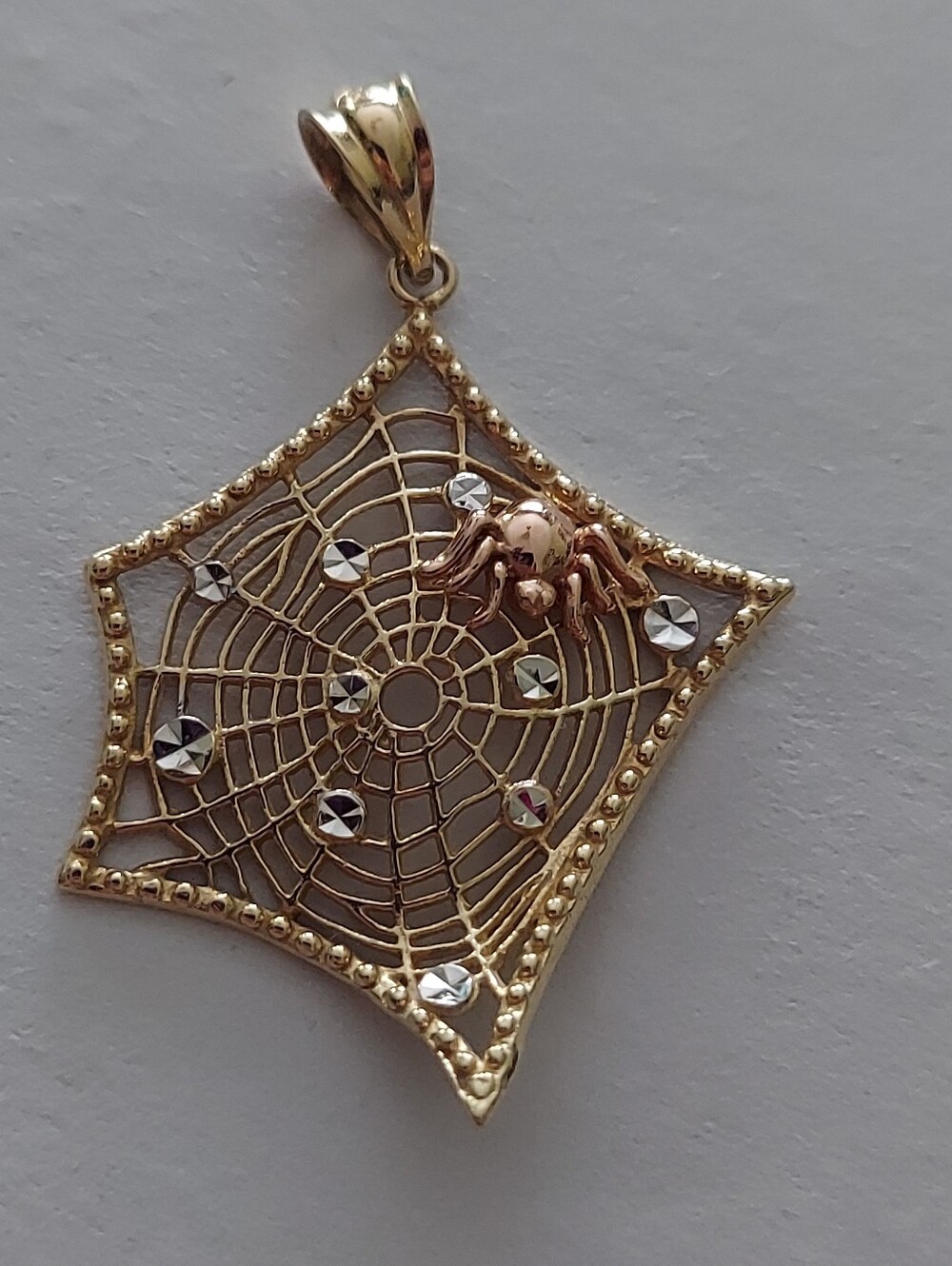 Vintage 14K Gold Spider Web Charm Pendant - Picture 2 of 10